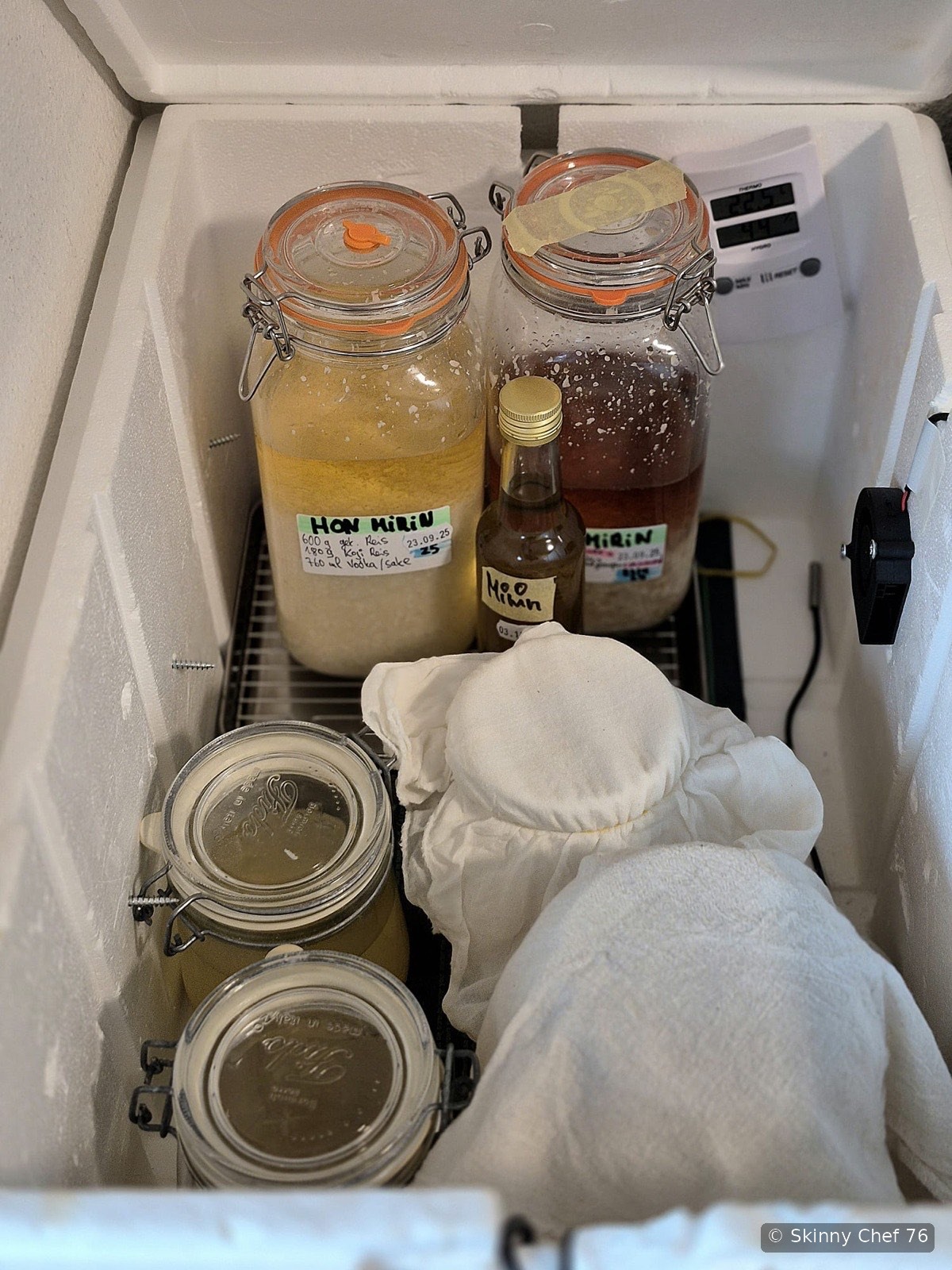 Mein Fermentationslabor zu Hause – mit schwarzen Fermentationsboxen und beschrifteten Kulturen · Alessandro Casula