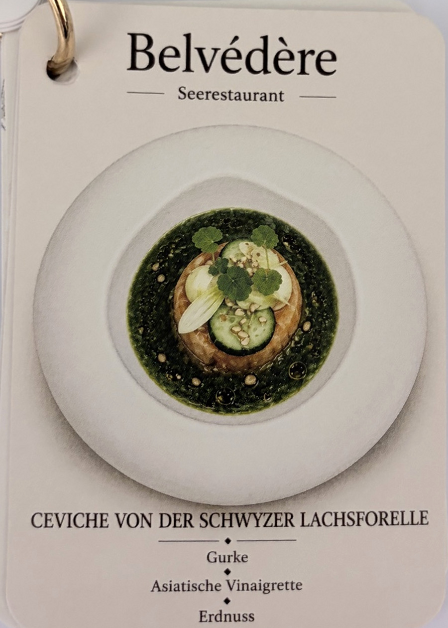 Menükarte: Ceviche von der Schwyzer Lachsforelle
