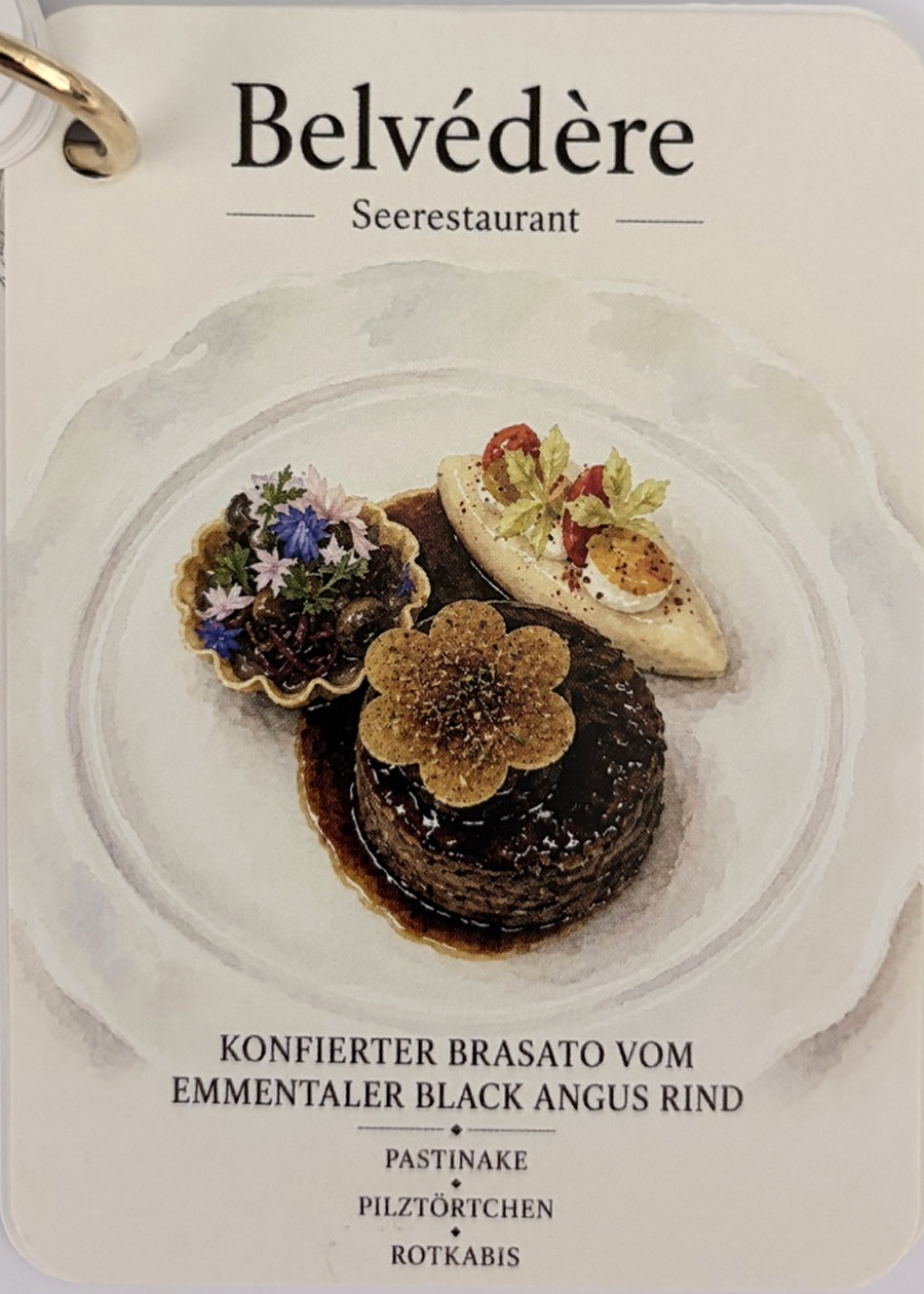 Menükarte: Brasato vom Emmentaler Black Angus Rind